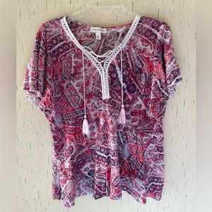 Vintage America Red and Blue Floral Top Women’s L